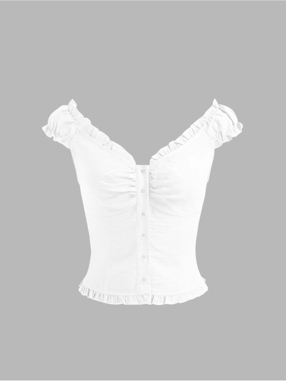Cider White Ruffle-Trim Button Front Top